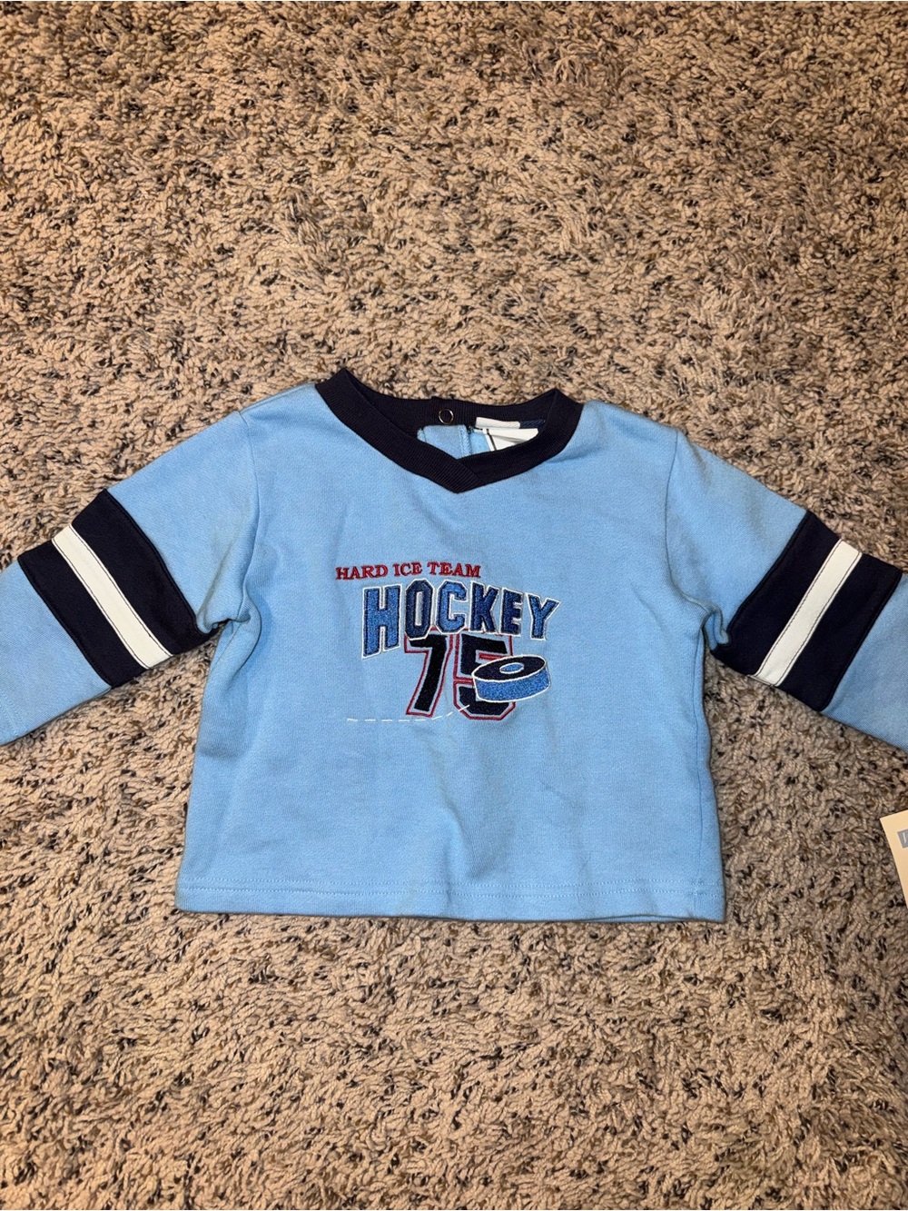 Vitamins Kids Blue Cotton Blend Hockey Graphic Long Sleeve V-Neck Pullover 9-12M - Picture 6 of 6